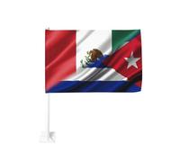 Bandiere per auto con bandiera cubana metà Messico e metà Cuba, bandiera con clip per finestra da 18x12 pollici, protezione UV in poliestere, colori vivaci, bandiera bifacciale per auto (asta della b