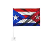 Bandiere per auto con bandiera cubana metà Porto Rico e metà Cuba, bandiera con clip per finestra da 18x12 pollici, protezione UV in poliestere, colori vivaci, bandiera bifacciale per auto (asta dell