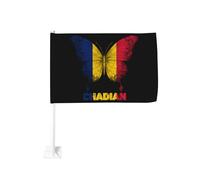 Bandiere per auto con bandiera del Ciad a forma di farfalla, bandiera con clip per finestra da 18x12 pollici, protezione UV in poliestere, colori vivaci, bandiera bifacciale per auto (asta della band