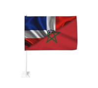 Bandiere per auto con bandiera della Repubblica Dominicana e del Marocco, 18x12 pollici, con clip per finestra, protezione UV in poliestere, colori vivaci, bandiera bifacciale per auto (asta non incl