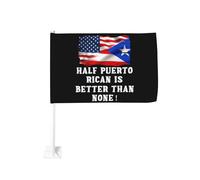 Bandiere per auto "Mezzo Porto Rico è meglio di niente", bandiera con clip per finestra da 18x12 pollici, protezione UV in poliestere, colori vivaci, bandiera bifacciale per auto (asta della bandiera