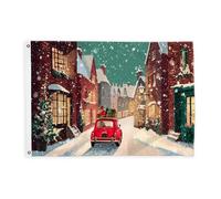 Bandiere per auto per esterni, edifici di neve invernali di Natale bandiere rosse con corda striscione resistente allo sbiadimento, decorazione per giardino, ingresso, casa, patio, campeggio, 0,9 x