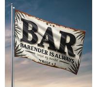 Bandiere per auto per stanza, cartello vintage per bar: "Barender Is Always Reach My Award - Regola 1", accessori per camera da uomo e decorazione per camper (60 x 90 cm)