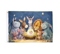 Bandiere per bambini per esterni, Natale giocoso leone a righe cavallo Natale blu banner decorativo per esterni con occhiello decorazione per balcone terrazza giardino ingresso casa 0,9 x 1,5 m