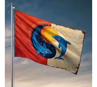 Bandiere per camera adolescenti ragazzi due delfini fronte l'altro con un sole sullo sfondo. Bandiera uomo grotta bar cortile decorazione (60 x 90 cm)