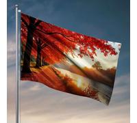 Bandiere per camera adolescenti ragazzi foglie autunnali linea un sentiero sul lago sereno bandiera uomo grotta bar cortile decorazione (120 x 180 cm)