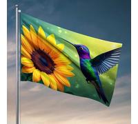 Bandiere per camera da letto colorato colibrì che si nutre di girasole, bandiere divertenti per stanza ragazzi autunno cortile decorazione (152 x 244 cm)