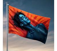 Bandiere per camera da letto con donna blu su sfondo rosso fuoco, bandiera decorativa per bar, regalo divertente per la casa (30 x 45 cm)