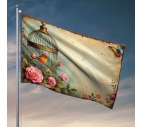 Bandiere per camera da letto divertente gabbia per uccelli con fiori e farfalle. Bandiera bar decorazione per la casa cartello di benvenuto per portico anteriore st (152 x 244 cm)