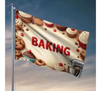 Bandiere per camera da letto divertenti deliziosi cupcake, biscotti e un mixer con supporto circondato dalla parola "Cottura". Bandiera divertente regalo per marito, accessori per bar e patio (120 x