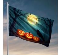 Bandiere per camera da letto divertenti zucche di Halloween, pipistrelli, e un corvo sotto una luna piena in una foresta spettrale. Bandiera decorazioni esterne per cortile bandiere per ragazzi (60 x