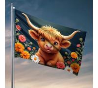 Bandiere per camera dei ragazzi adorabile mucca delle Highland in un giardino fiorito bandiera stanza roba primavera giardino bandiera (30 x 45 cm)