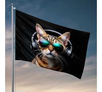 Bandiere per camera dei ragazzi Cat Cool: l'ultima cuffia e occhiali da sole look bandiera stanza roba primavera giardino bandiera (152 x 244 cm)