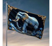 Bandiere per camera dei ragazzi, eleganti elefanti blu ornate con motivi dorati. Bandiere universitarie per dormitorio per camera ragazzi divertenti (30 x 45 cm)