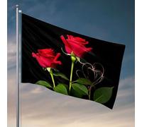 Bandiere per camera delle ragazze due rose rosse con decorazione a forma di cuore. Bandiera Man Cabe Decor accessori per camera da letto (120 x 180 cm)