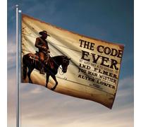 Bandiere per camera ragazze Un cowboy cavalca il suo cavallo sotto un cartello che legge "The Code Ever". Bandiera occidentale per la decorazione della casa divertente (30 x 45 cm)