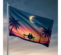 Bandiere per camera ragazzi adolescenti una coppia siede su una panchina sotto una luna crescente. Bandiera uomo grotta bar cortile decorazione (152 x 244 cm)