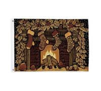 Bandiere per caminetto per esterni, calze rustiche natalizie con agrifoglio, bandiere rosse di Natale, con corda striscione resistente allo sbiadimento, decorazione per terrazza, patio, campeggio