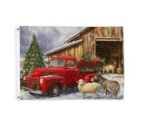 Bandiere per camion per esterni, Natale rustico pecora, asino, Natale, rosso, decorativo, per esterni, con occhiello decorativo, per terrazza, patio, campeggio, portico anteriore, 6 x 0,9 m