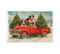 Bandiere per cani per esterno, camion natalizio natalizio alberi di Natale rosso bandiere decorative per esterni con occhiello decorazione per portico anteriore giardino balcone casa 0,9 x 1,5 m