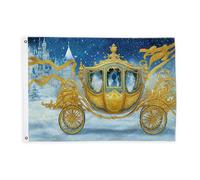 Bandiere per carrozza per esterni, fiaba, fantasioso, castello, stelle, inverno, oro, decorativo, con occhiello, decorazione per terrazza, patio, campeggio, portico, 0,9 x 1,5 m