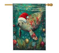Bandiere per casa a forma di lamantino natalizio oceanico, 71 x 101 cm, double face, per esterni, stravaganti e paesaggistiche, in tela, per la casa, per le vacanze, per la casa, il cortile e la
