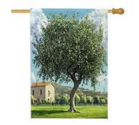 Bandiere per casa con albero di ulivo ad acquerello primaverile, 71 x 101 cm, double face, per esterni, scenografico scenico standard verticale, bandiere per la casa, paesaggio naturale, decorazione