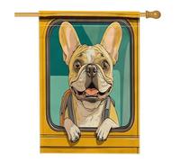 Bandiere per casa con bulldog francese e scuolabus, 71 x 101 cm, double face, per esterni, divertente per il ritorno a scuola, per il ritorno a scuola, bandiere verticali standard per la casa