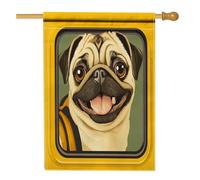 Bandiere per casa con cane carlino, 71 x 101 cm, double face, per esterni, divertente per il ritorno a scuola, bandiere verticali standard per la casa, decorazione per cortile anteriore e cortile