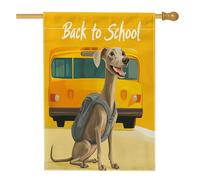 Bandiere per casa con cani levriero e scuolabus, 71 x 101 cm, per esterni, divertente per il rientro a scuola, bandiere verticali standard in lino per la casa, per animali domestici, cortile, cortile