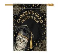 Bandiere per casa con gatto americano a pelo corto, 71 x 101 cm, double face, per esterni, con cappello per diploma di gattino, bandiera verticale standard per la casa, classe 2026, bandiera con