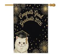 Bandiere per casa con gatto persiano, 71 x 101 cm, double face, per esterni, con cappello per diploma di gattino, bandiera verticale standard per la casa, classe 2026, bandiera con stampa da cortile