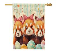 Bandiere per casa con panda rosso primaverile, 71 x 101 cm, double face, per esterni, simpatiche uova divertenti, animali standard verticali, in tela, bandiera per la casa, strana e stravagante con