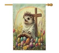 Bandiere per casa con riccio pasquale, 71 x 101 cm, double-face, per esterni, con croce retrò, uova di animali, tela verticale, bandiera per casa, fattoria di campagna, cortile, cortile