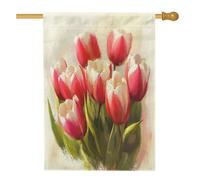 Bandiere per casa con tulipani primaverili, 71 x 101 cm, double face, per esterni, fiori ad acquerello, piante verticali, bandiera per la casa, bandiera botanica con stampa da cortile