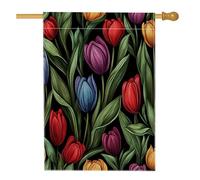 Bandiere per casa con tulipani primaverili, 71 x 101 cm, double face, per esterni, vintage retrò, fiori verticali standard in tela per la casa, divertente decorazione estetica per cortile anteriore