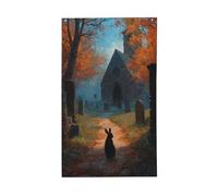 Bandiere per casa da cortile con coniglio, con pietre tombali della vecchia chiesa, 0,9 x 1,5 m, con occhielli, decorazioni per interni ed esterni, feste per la casa