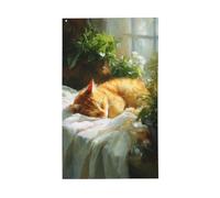 Bandiere per casa da cortile con gatto arancione che dorme Cottagecore Academia, 0,9 x 1,5 m, striscione con occhielli per interni ed esterni, decorazioni per la casa