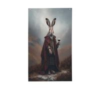 Bandiere per casa da cortile con lepre in nebbioso Highland Mountains, 0,9 x 1,5 m, striscione con occhielli per interni ed esterni, decorazioni per la casa