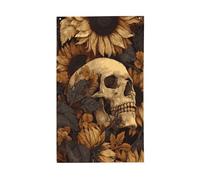 Bandiere per casa da cortile con teschio umano e girasoli, striscione di auguri stagionale con occhielli per interni ed esterni, decorazioni per la casa