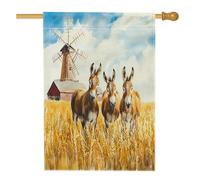 Bandiere per casa degli asini autunnali da 71 x 101 cm per esterni, bandiere verticali standard per la casa in lino con mulino a vento autunnale, bandiere per la casa sul cortile del cortile del