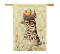 Bandiere per casa degli uccelli con allodole pasquali primaverili 71,1 x 101,6 cm, a doppio lato, uova di margherita scozzesi, bandiere verticali per la casa, bandiere di iuta con animali decorazione