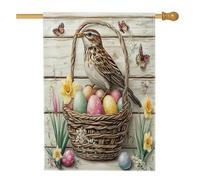 Bandiere per casa degli uccelli con allodole pasquali primaverili 71,1 x 101,6 cm, doppio lato, uova floreali in legno, bandiere verticali per la casa, bandiere di iuta con animali per esterni