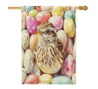Bandiere per casa degli uccelli con allodole pasquali primaverili 71,1 x 101,6 cm, su entrambi i lati, uova carine, bandiere verticali per la casa, bandiere in iuta con animali per esterni