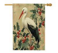 Bandiere per casa degli uccelli con cicogne di Natale, 71 x 101 cm, double face, per esterni, vintage, ramo di albero di Natale, bandiere verticali in tela per la casa, bandiera invernale per cortile