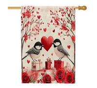 Bandiere per casa degli uccelli con cince 71,1 x 101,6 cm, double face, per decorazione, San Valentino, rose, albero anteriore, cortile, tela, bandiere per la casa, bandiere decorative per esterni