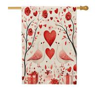Bandiere per casa degli uccelli con colombe, 71,1 x 101,6 cm, double face, per decorazione, San Valentino, regalo con rose, albero anteriore e cortile, bandierine per la casa, in tela a forma di cuore