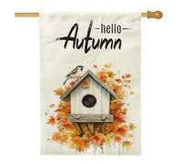 Bandiere per casa degli uccelli con passero autunnale, 71 x 101 cm, double face, bandiere per la casa degli uccelli autunnali con foglia d'acero standard, bandiere divertenti per il cortile