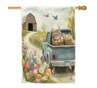 Bandiere per casa dei gatti britannici a pelo corto primaverile, 71 x 101 cm, double face, per esterni, fattoria, camion, uova, gattino, tela, verticale, bandiera per casa, cortile, cortile