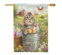 Bandiere per casa dei gatti britannici a pelo corto primaverile, 71 x 101 cm, per esterni, bandiere verticali standard in lino per animali domestici, decorazione per esterni stampata sul cortile del